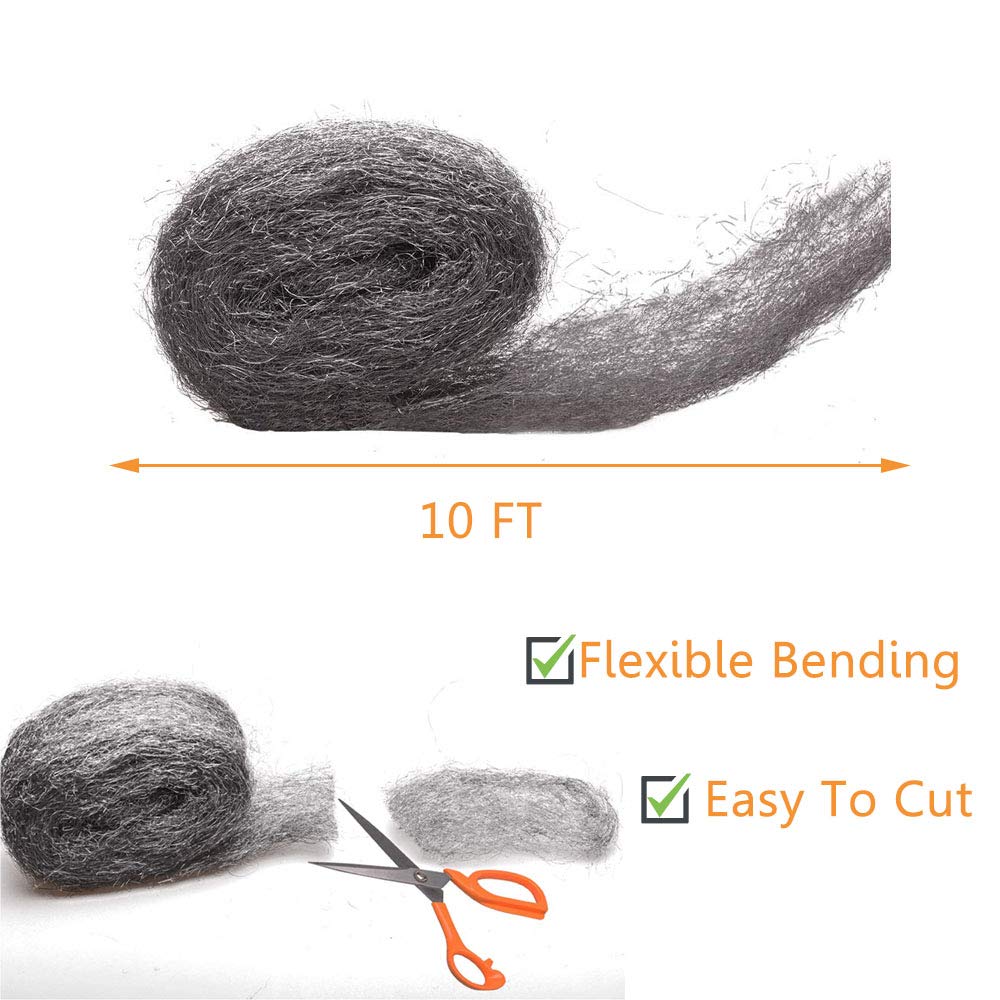 Steel Wool Mice Control, 2 Pack 3" x10 Ft Hole Filler, Gap Blocker, Barrier, Protect Against Animals in Holes Holes, Siding
