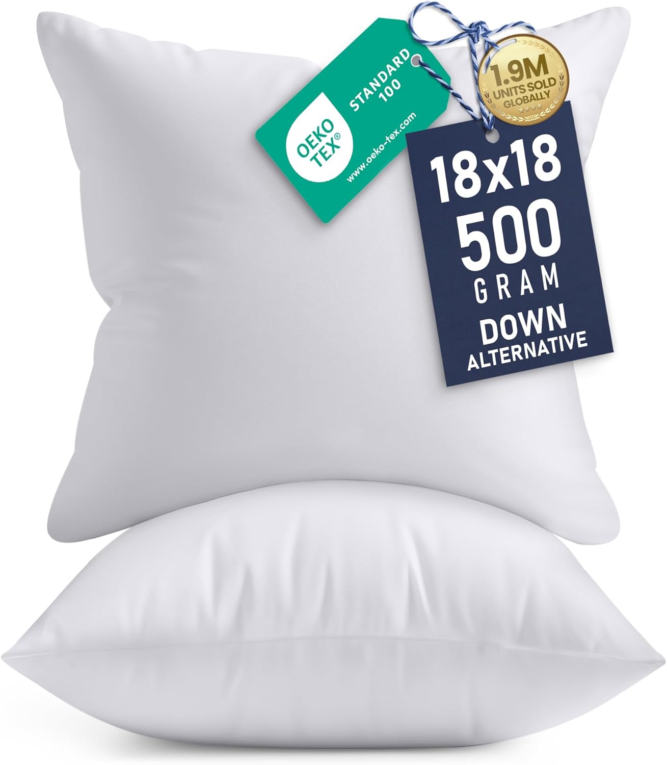 Utopia Bedding 18x18 Pillow Inserts, Set of 2, White Indoor Decorative Throw Pillows for Bed, Sofa & Couch Soft, Supportive & Fluffy Cushion Inserts