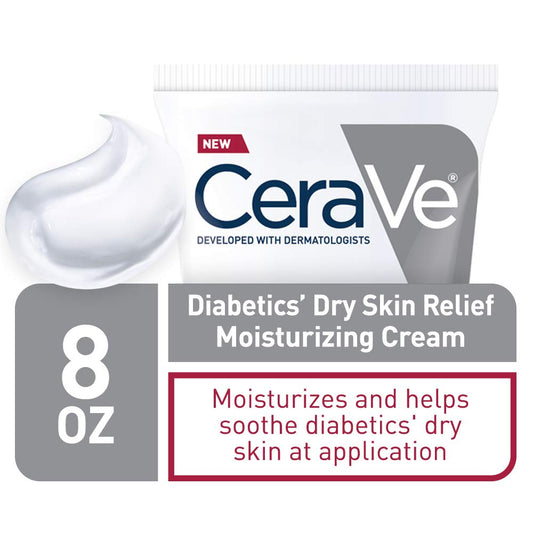 CeraVe Moisturizing Cream for Diabetics Dry Skin, Urea Cream with Bilberry for Face and Body, Fragrance Free & Paraben Free, 8 Ounce
