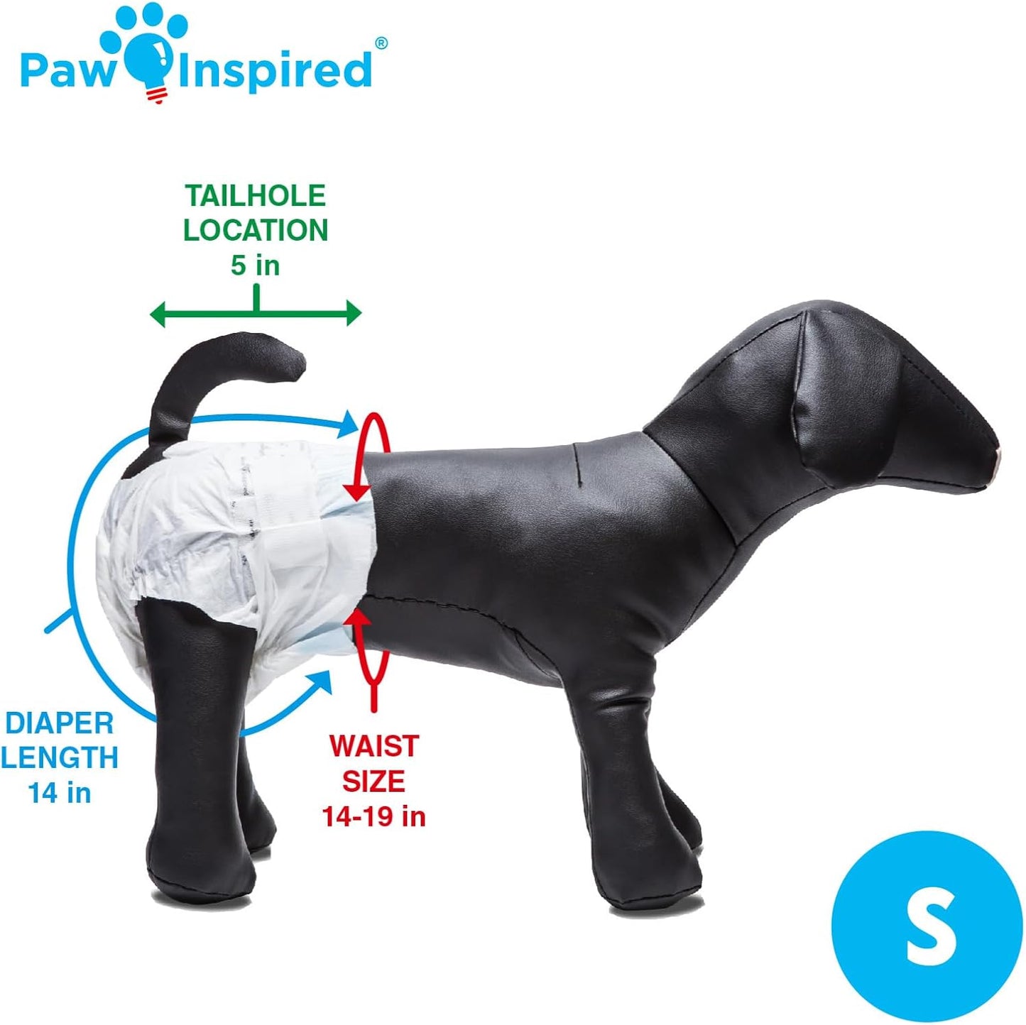 Paw Inspired 32ct Disposable Dog Diapers, Female Dog Diapers Ultra Protection, Diapers for Dogs in Heat, Excitable Urination, or Incontinence (Small)