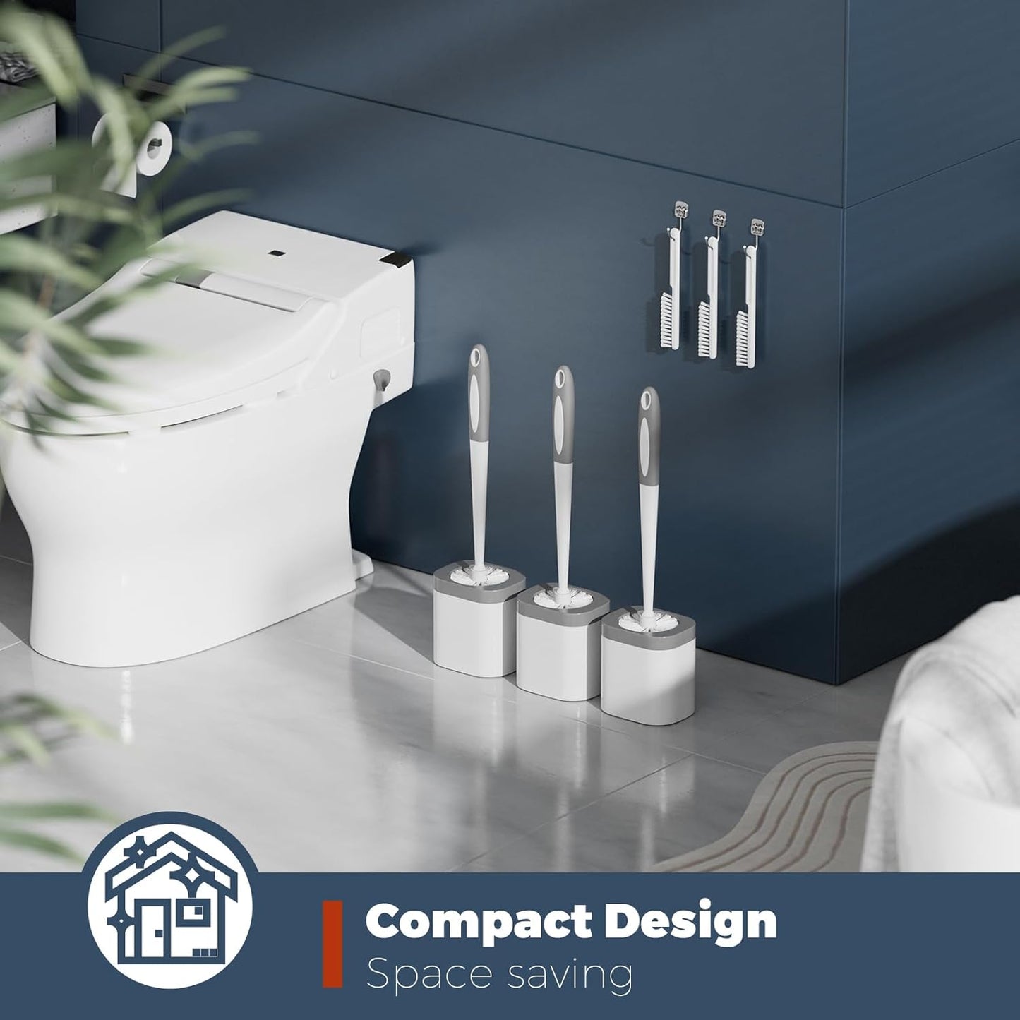 Holaloha Toilet Brush, 3 Pack Toilet Brush and Holder Set Bathroom Accessories, Toilet Bowl Brush and Holder with 3 Crevice Brush for