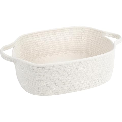 JMvicyroam Woven Basket,Small Rope Storage Bin with Handles & Ribbon Bag, Organizer for Shelves Closets,Gift Basket Empty for Birthday,Books,Dog