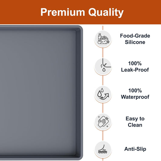 ukeetap Extra Thick Silicone Mat Waterproof with Raised Edge 19 x 12, BPA Free Non-Slip Dog & Cat Food Mat, Feeding Mat for Food and Water