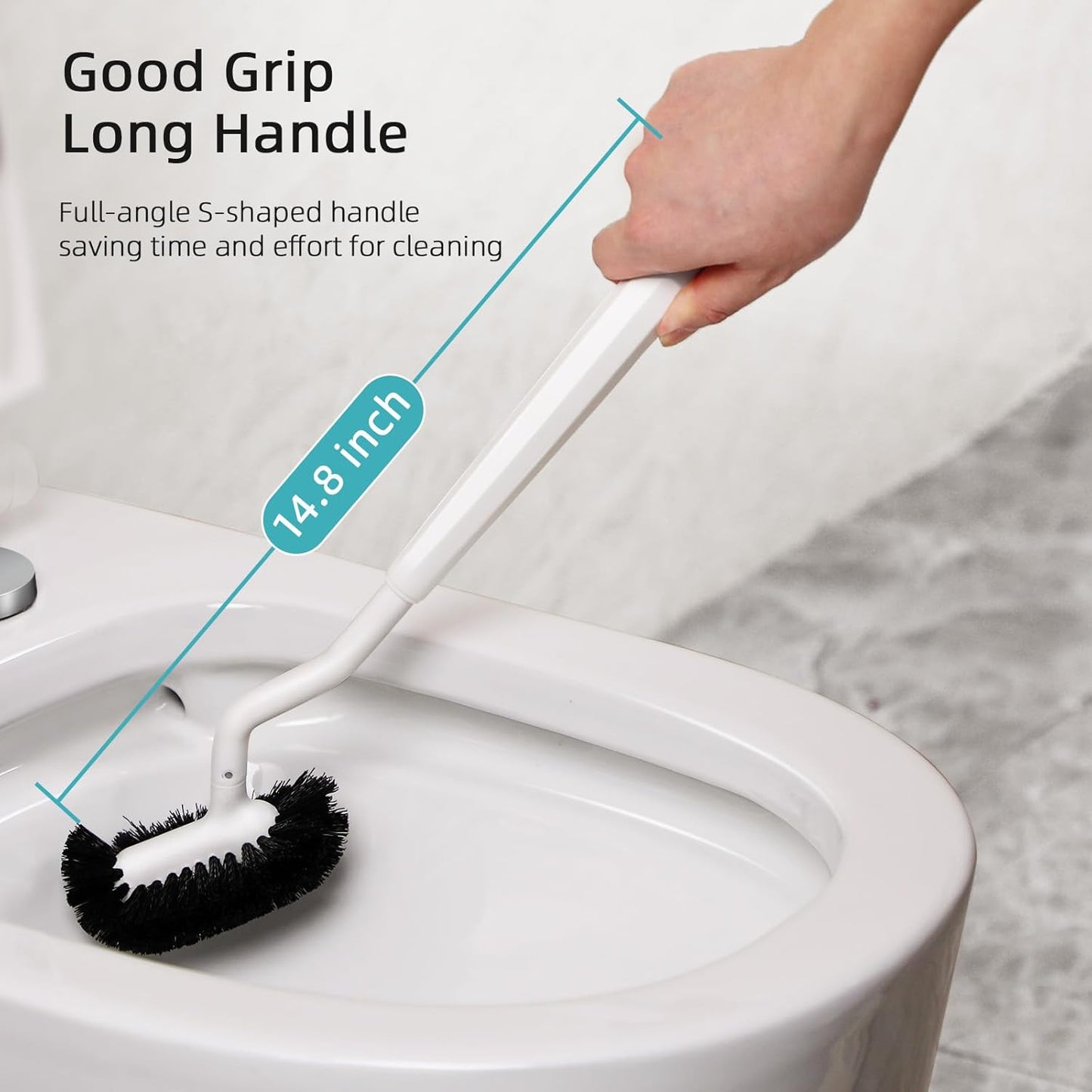 HAMITOR Toilet Bowl Brush Holder Set: Bathroom Deep Cleaning Toilet Cleaner Scrubber Under Rim with Curved Bristle for Dead Corner Clean - Hidden Rv