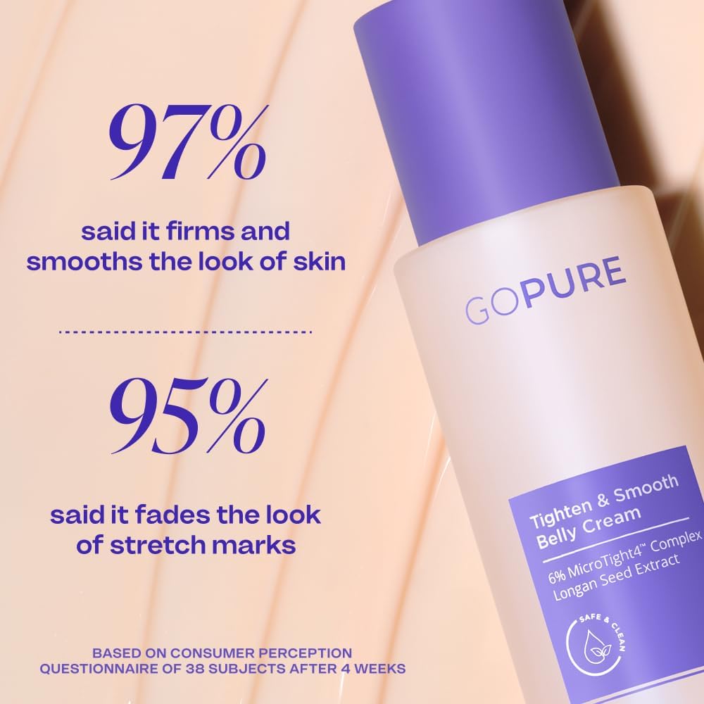 goPure Firming Belly Cream - Dermatologist-Developed Moisturizer with MicroTight4 Complex - Green Microalgae, Longan
