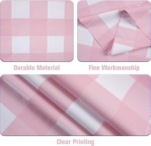 Kesfey 3 Packs Pink Gingham Tablecloth Pink and White Checkered Tablecloths 54 x 108 Inches Disposable Plastic Gingham Tablecovers Waterproof