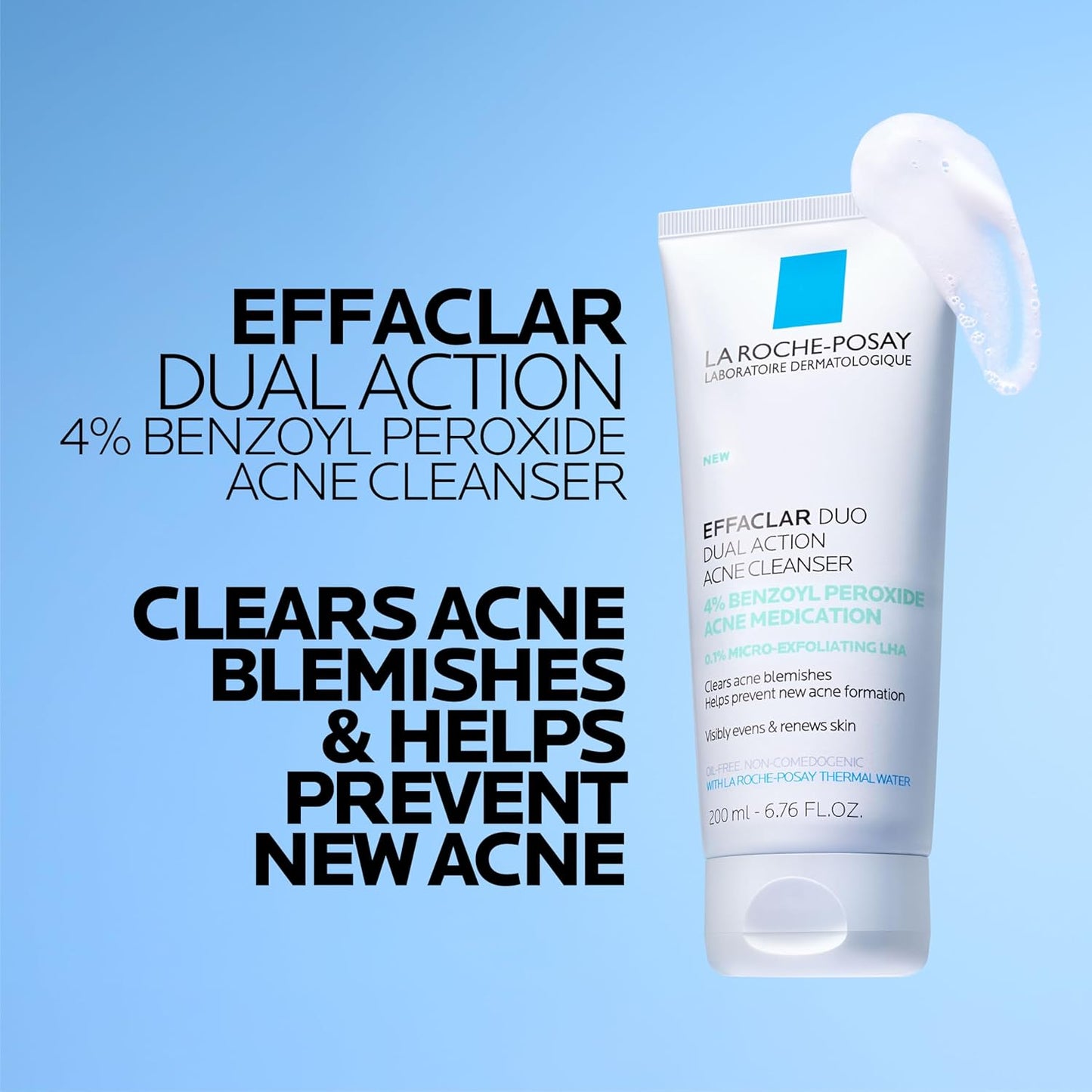 La Roche-Posay Effaclar Dual Acne Face Wash With 4% Benzoyl Peroxide & LHA Exfoliant, Acne Treatment Help Clear & Prevent