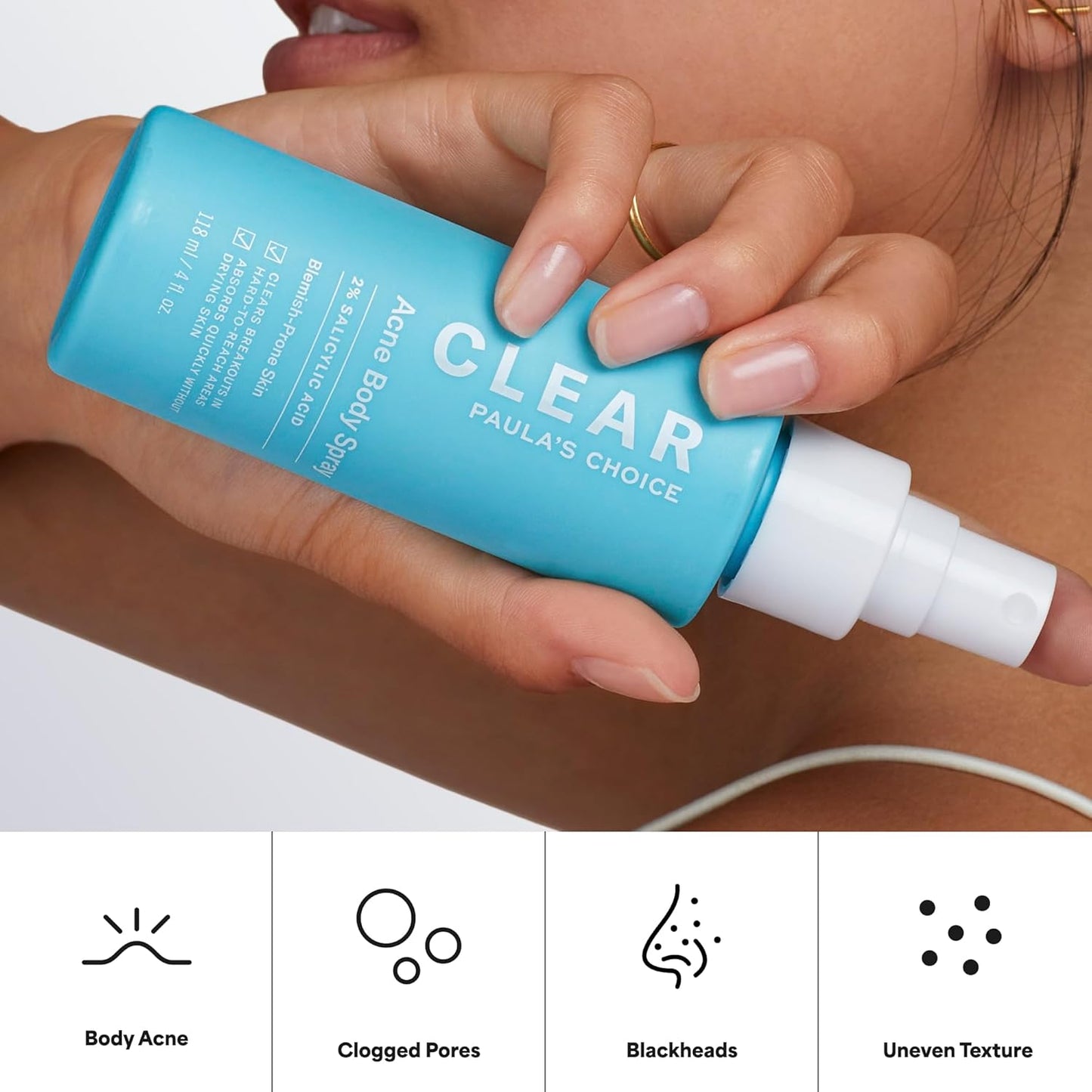 Paula's Choice CLEAR Exfoliating Back & Body Acne Spray, Bacne Spray with 2% BHA Salicylic Acid Back Acne Treatment for Clogged