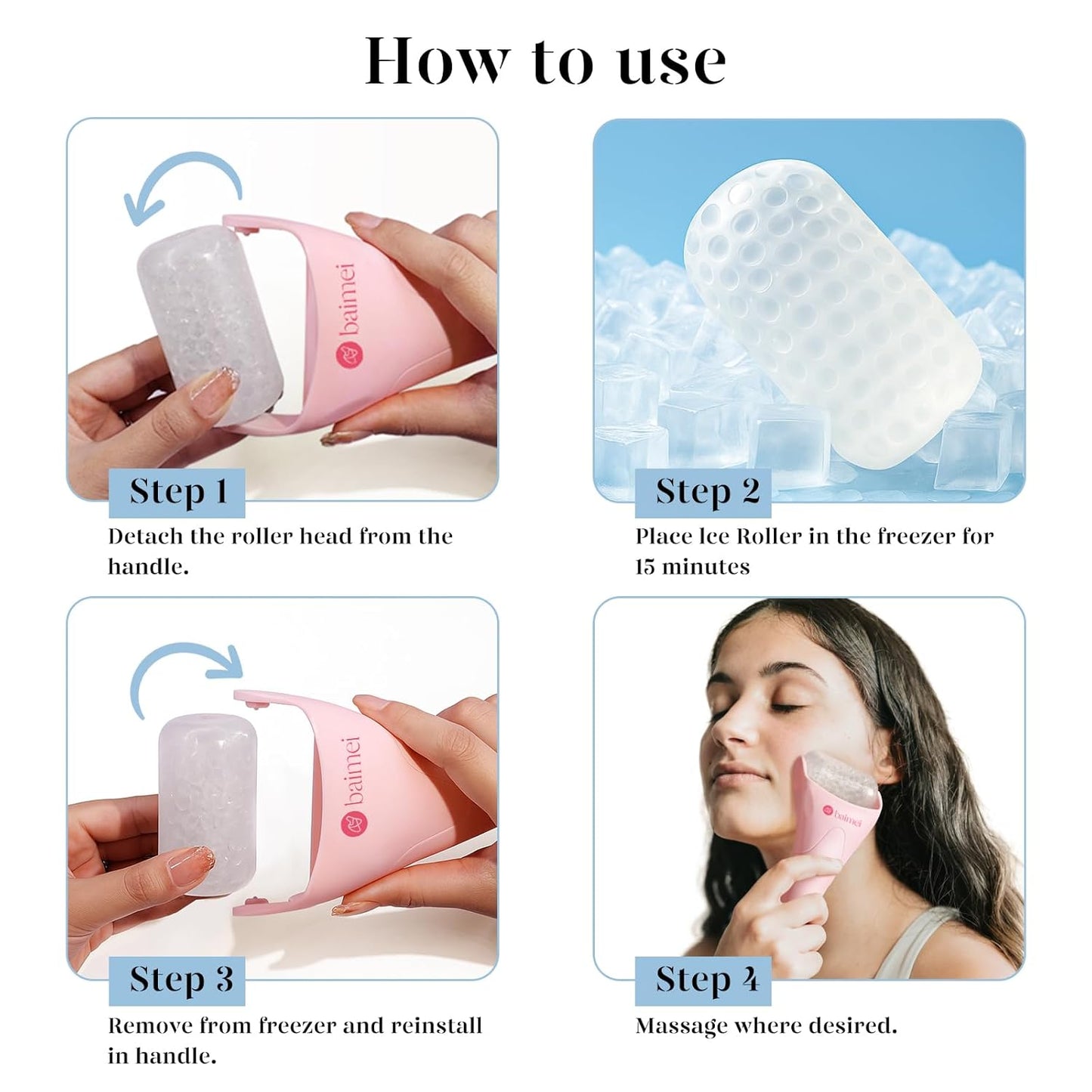 BAIMEI IcyMe Ice Roller for Face and Gua Sha Facial Tool Set, Ice Face Roller Reduces Puffiness Relieves Migraines Skin Care