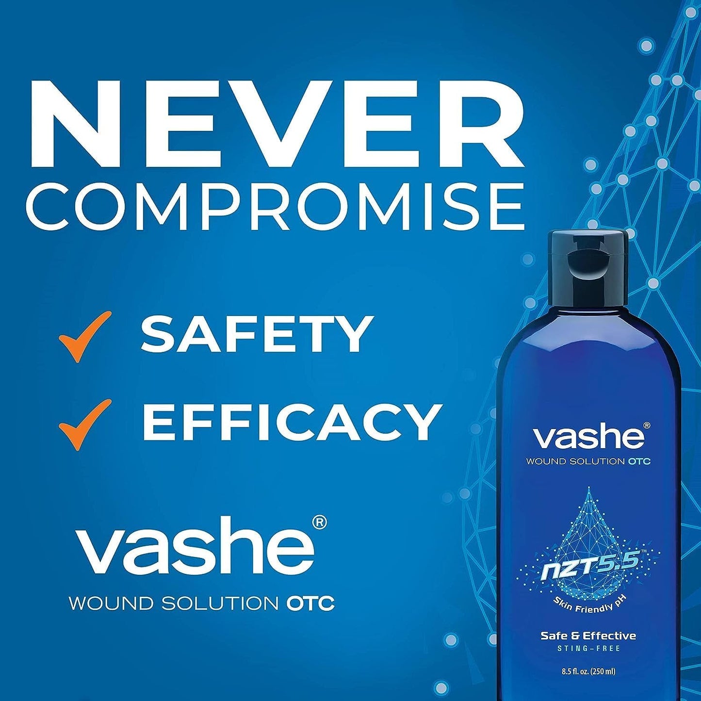 Vashe Wound Solution OTC, Pure Hypochlorous Acid-Preserved Wound Cleanser, Home Wound Care, Non-Cytotoxic and Skin-Neutral pH, 8.5 Fl Oz