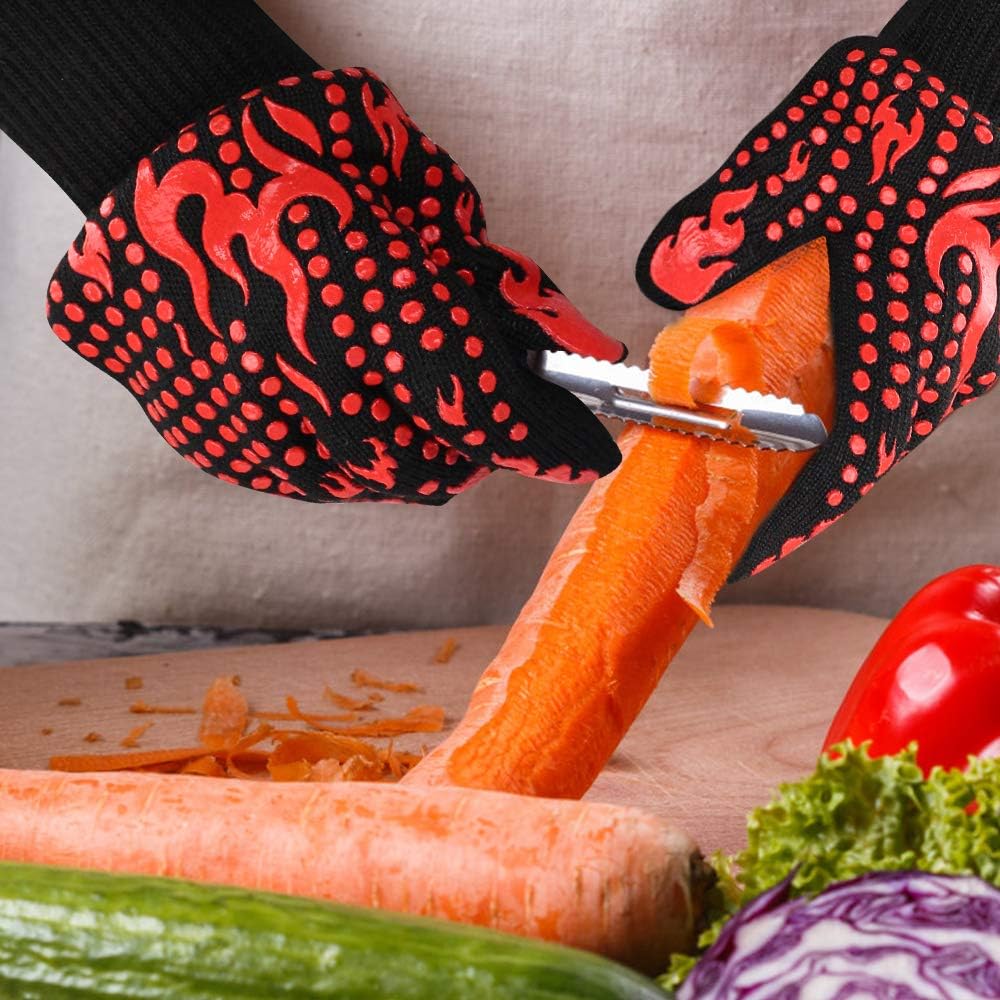 Comsmart BBQ Gloves, 1472 Degree F Heat Resistant Grilling Gloves Silicone Non-Slip Oven Gloves Long Kitchen Gloves for Barbecue, Cooking