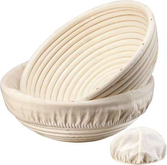 Dimpola Banneton Bread Proofing Basket - 9 inch Banneton Basket Set of 2 Sourdough Proofing Basket Round Proofing Bowls Handmade Rattan Baskets and