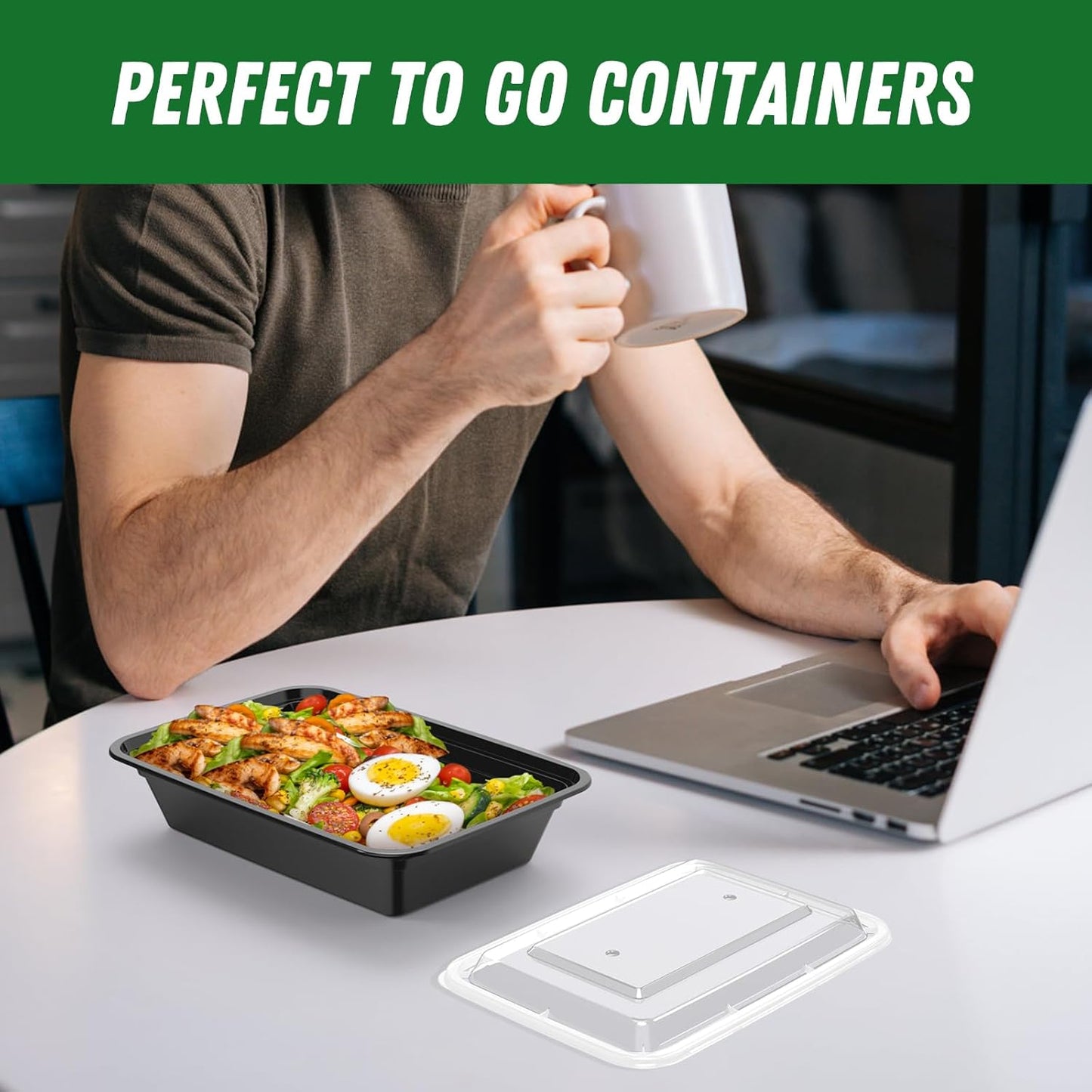 50 Pack (100-Piece) 32 oz Meal Prep Containers Reusable with Easy Open Lids, Sturdy Leakproof Food Safe, Microwave Freezer Dishwasher