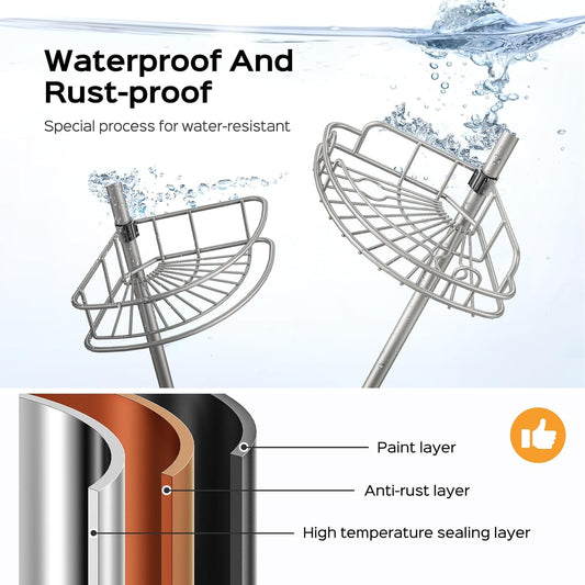 HAMITOR Corner Shower Caddy Tension Pole: 4-Tier Rust-Resistant Adjustable Bathroom Organizer Shelves - 47-121 Inch No-Drill Quick Installation -