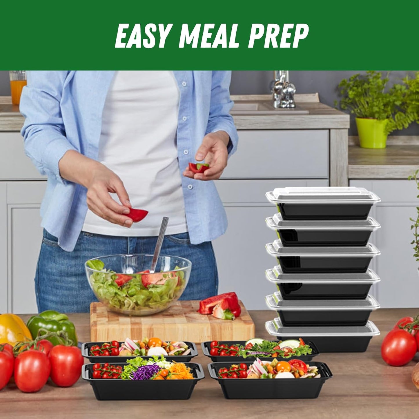 50 Pack (100-Piece) 32 oz Meal Prep Containers Reusable with Easy Open Lids, Sturdy Leakproof Food Safe, Microwave Freezer Dishwasher