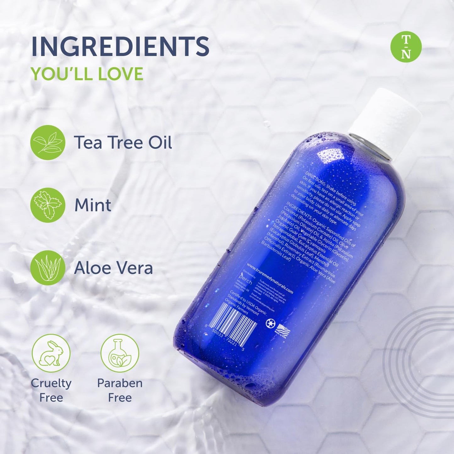 Truremedy Naturals 12 oz Tea Tree Oil Body Wash - Invigorating Tea Tree Soap with Peppermint, Aloe