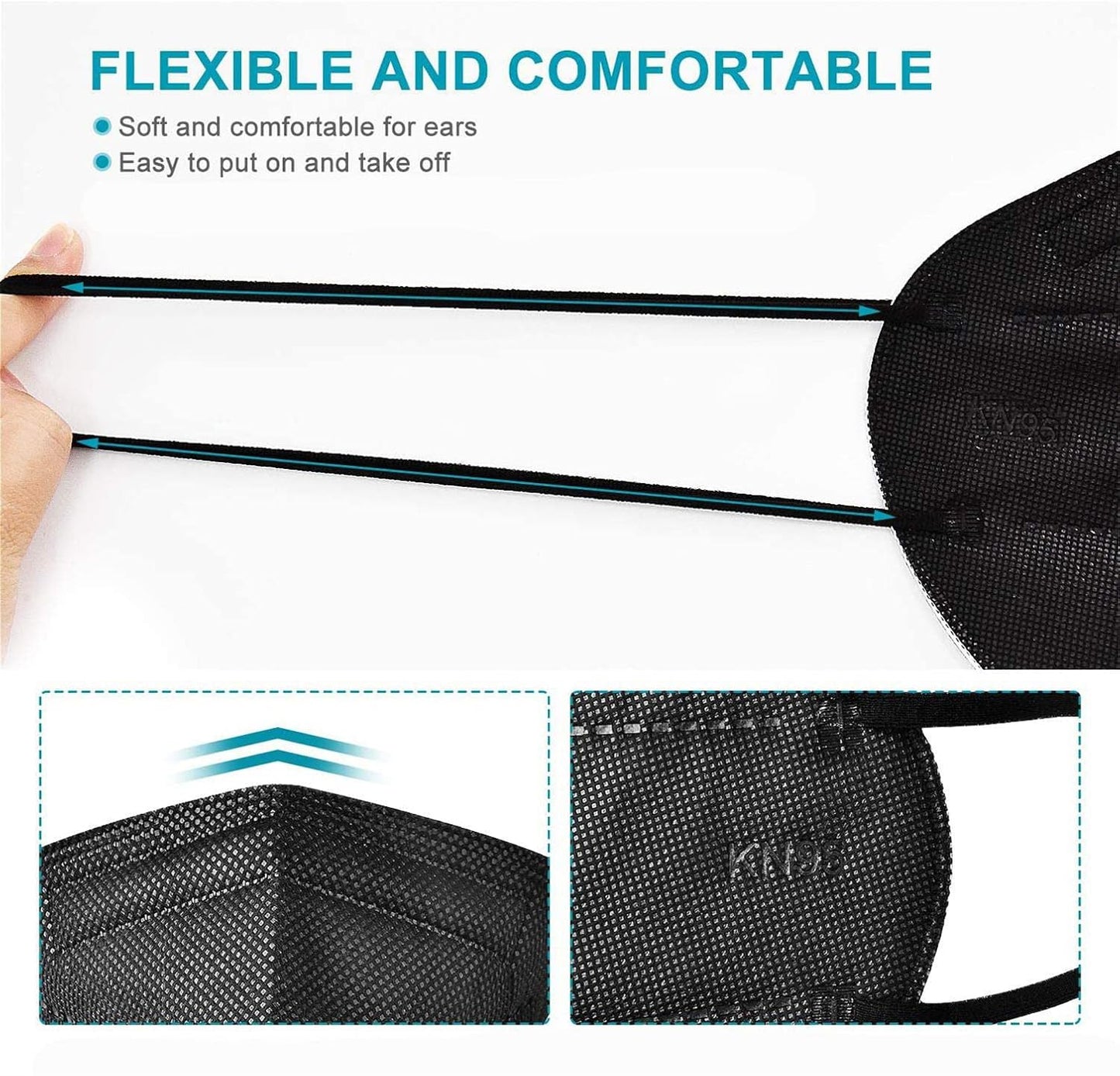 LEMENT 50pcs KN95 Face Mask Black 5 Layer Cup Dust Safety Masks Filter Efficiency95% Breathable Elastic Ear Loops Black Masks