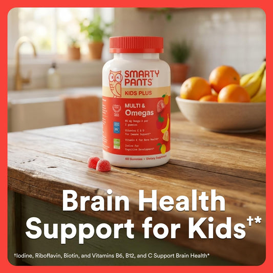SmartyPants Kids Multivitamin Gummies with Omega 3 DHA/EPA, Vitamins D3, C, B12, B6, A, K, and Zinc, Gluten Free, Clean Label, Three Fruit