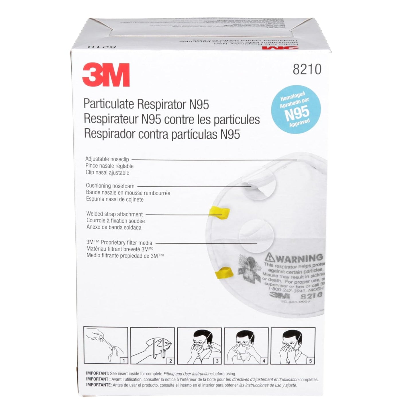 3M 8210 Particulate Respirator, N95, Pack of 20 Disposable Respirator, NIOSH APPROVED, Two-Strap Cup Style