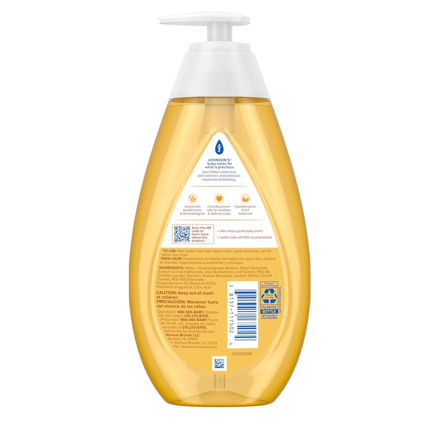 Johnson's Baby Shampoo with Aloe Vera & Vitamin B5, Tear Free, Newborn Essentials, No added Parabens & Sulfates, Hypoallergenic, Baby