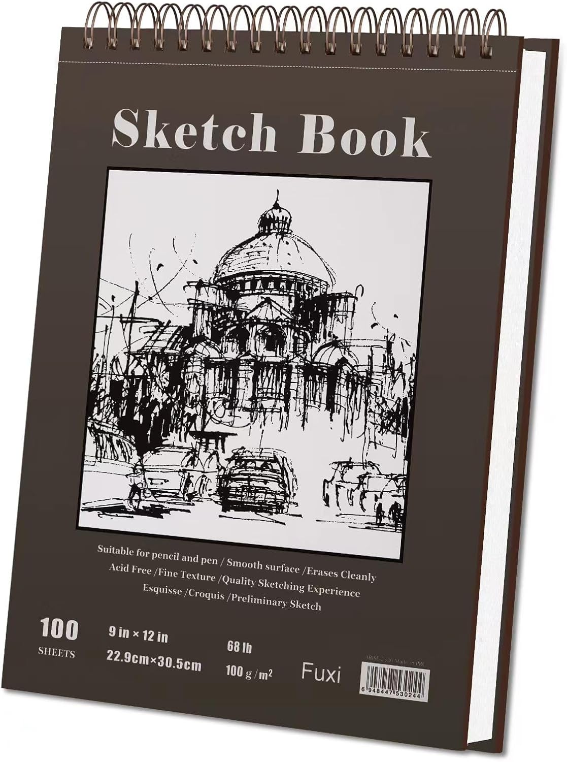 Fuxi 9" x 12" Sketch Book, Top Spiral Bound Sketch Pad, 100 Sheets 68lb/100gsm Acid-Free Drawing
