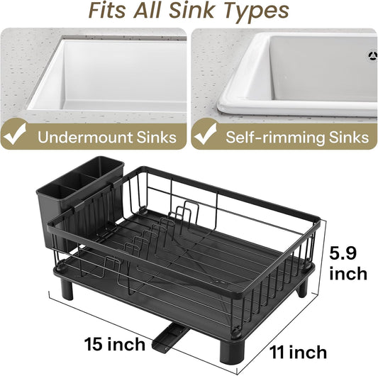 SNTD Dish Drying Rack - Space-Saving Dish Rack for Kitchen Counter, Stainless Steel Dish Drainer with Utensil Holder and