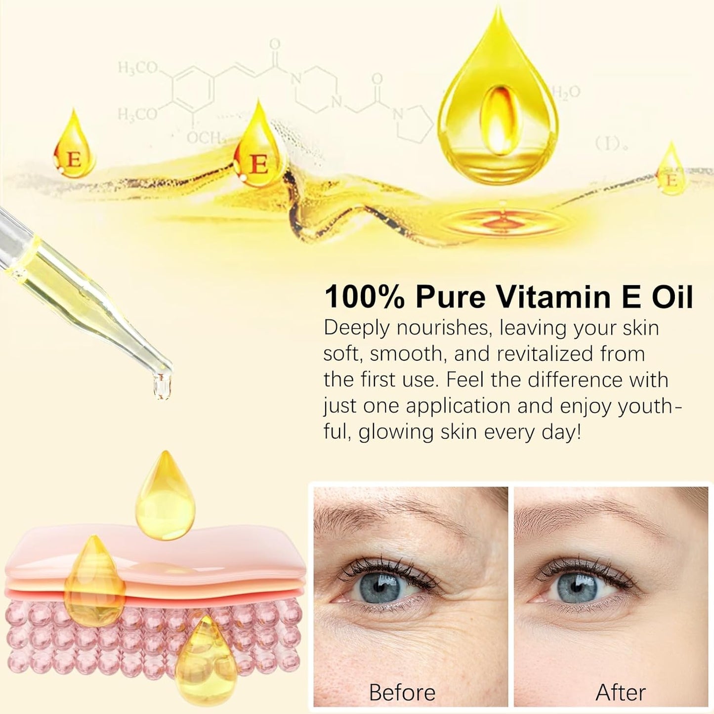 flasture Vitamin E Oil 75,000 IU 100% Pure Natural Vitamin E for Skin, Face, Hair, Scars Deep Moisturizing Body Oil for Dry