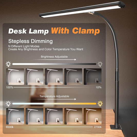 Airlonv LED Desk Lamp for Office Home, Eye-Caring Desk Light with Stepless Dimming Adjustable Flexible