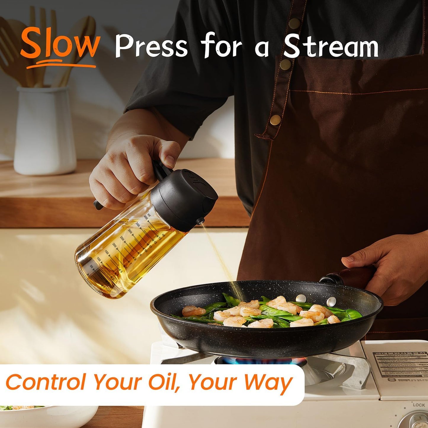 TrendPlain 16oz/470ml Glass Olive Oil Sprayer for Cooking 2 in 1 Olive Oil Dispenser Bottle for Kitchen Gadgets and Air Fryer Accessories