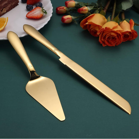 Eisinly Cake Cutting Set for Wedding, Elegant Cake Knife and Server Set with Thickened Stainless Steel Rounded