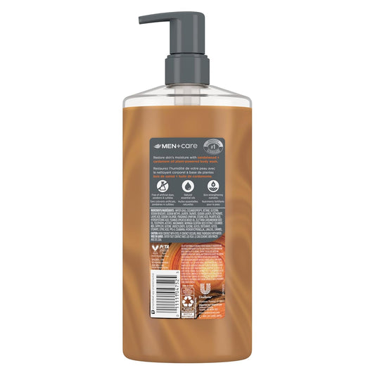 DOVE MEN Moisturizing Body Wash, Dermatologist Body Wash for Men, Sulfate Free, Paraben Free, & Dye Free, Sandalwood + Cardamom Oil, 26oz