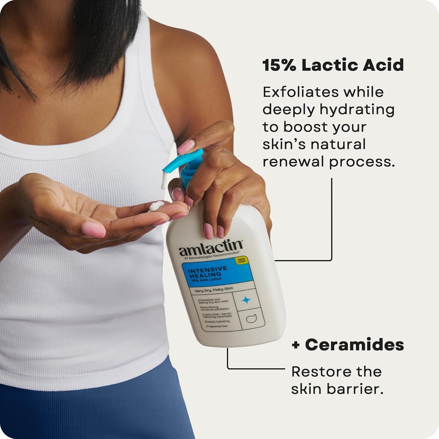 AmLactin Intensive Healing Body Lotion - Therapeutic Lotion for Extremely Dry Skin - No-Scrub Exfoliator and Moisturizer with 15% Lactic Acid AHA and