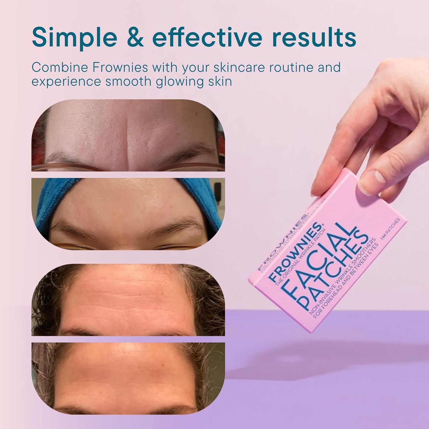 Frownies Forehead and Between the Eyes Wrinkle Patches - Hypoallergenic Facial Patches to Smooth & Soften Forehead Wrinkles & Eleven Lines - For