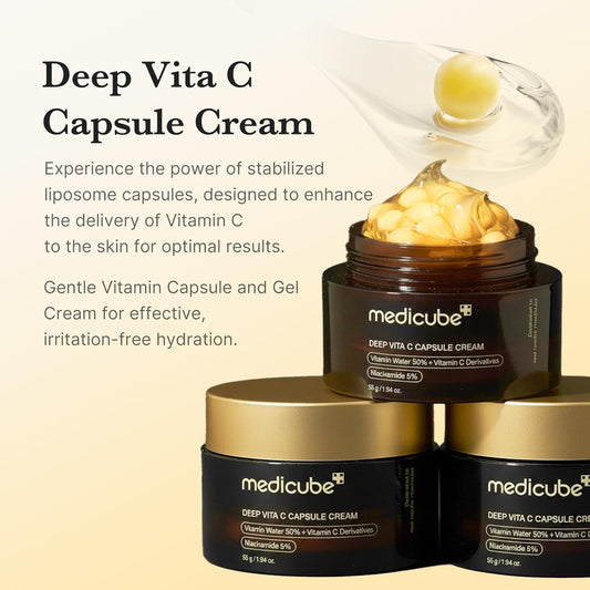 medicube Capsule Cream with Deep Vitamin C, Liposome Vitamin C Golden Capsule for Radiance & Firm-Looking Skin, Hydrating Glow Gel