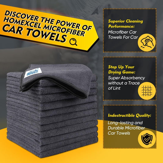 HOMEXCEL Microfiber Cleaning Cloth 12 Pack, 12.5 x 12.5 inch Microfiber Towels for Cars, Ultra Absorbent Washing