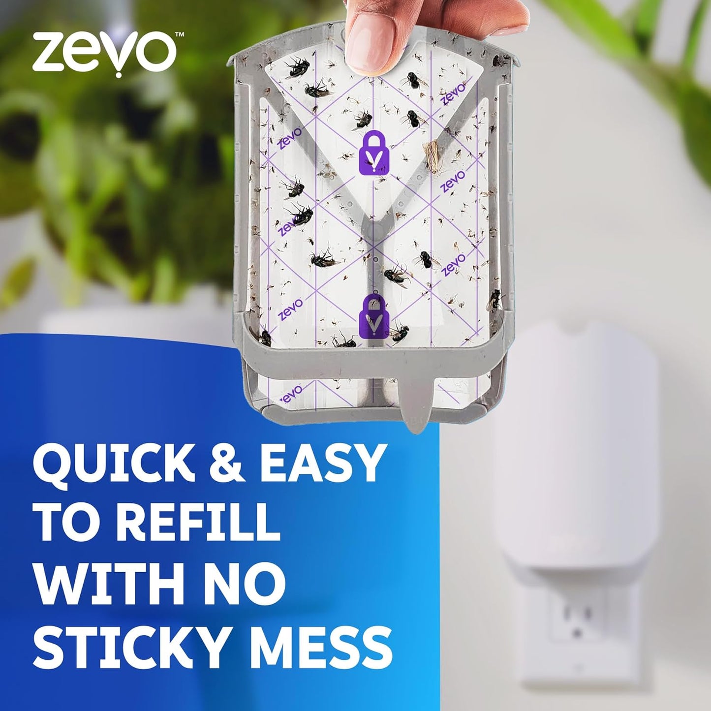 Zevo Flying Insect Trap & 3 Refill Cartridges - Plug in Fly Trap & Indoor Bug Catcher for Gnats, House & Fruit Flies - Blue & UV Light