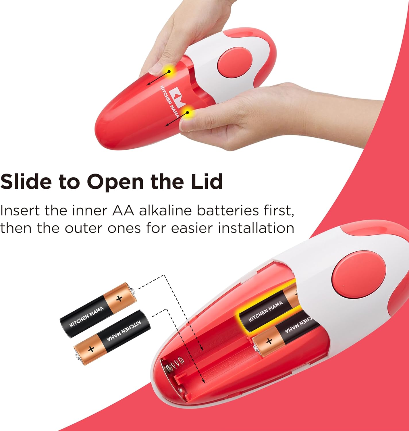 Kitchen Mama Auto Electric Can Opener: Open Your Cans with A Simple Press of Button - Automatic, Hands Free, Smooth Edge, Battery