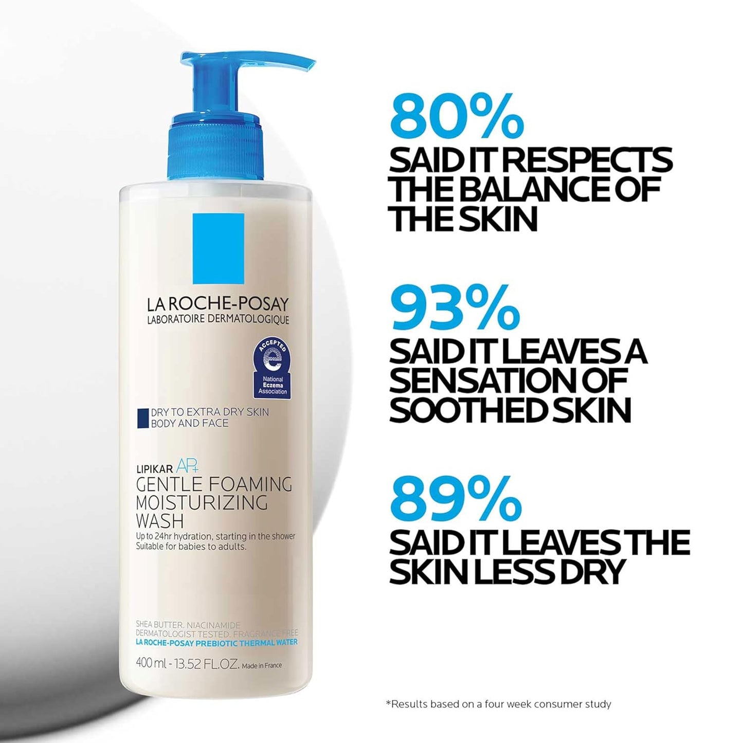 La Roche-Posay Lipikar AP+ Gentle Foaming Moisturizing Wash, Shea Butter + Niacinamide + Glycerin, Moisturizing Body Wash For Dry