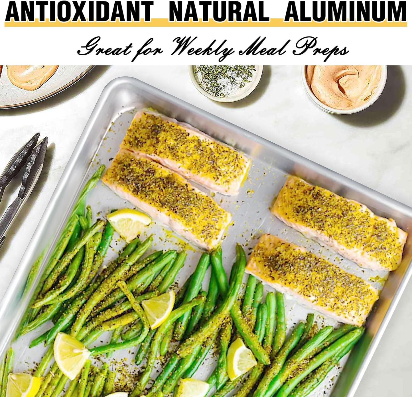 Commercial Quality Baking Sheet Pan Set, Natural Aluminum Cookie Sheet, Umite Chef Warp Resistant Baker's Half Sheet