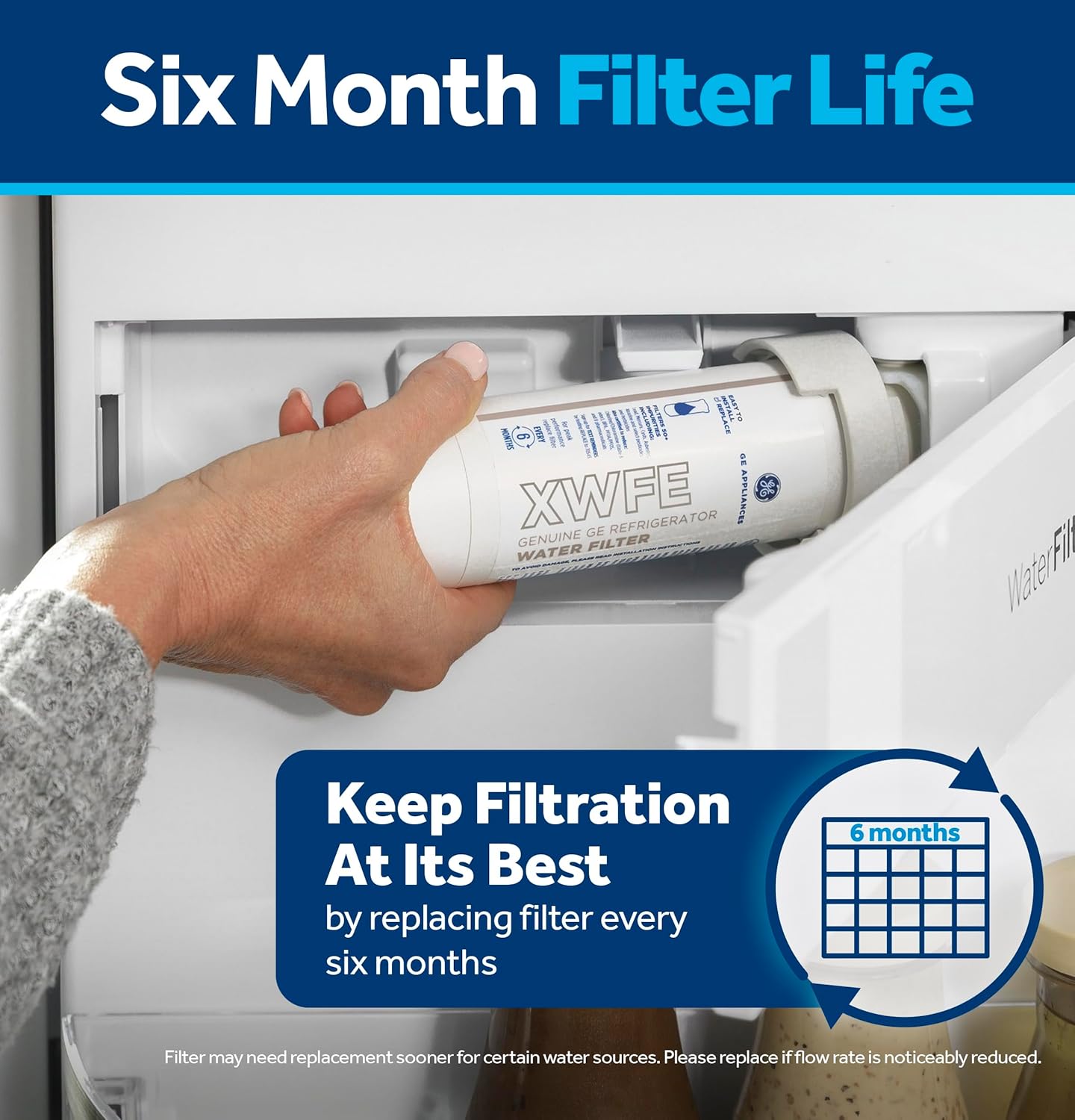 GE XWFE Refrigerator Water Filter, Genuine Replacement Filter, Certified to Reduce Lead, Sulfur, and 50+ Other
