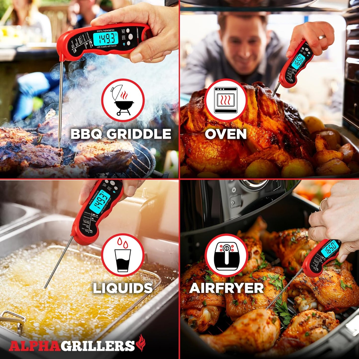 Alpha Grillers Meat Thermometer Digital Instant Read Food Thermometer for Cooking & Grilling Professional Kitchen Gifts for Men, Dad & Mom