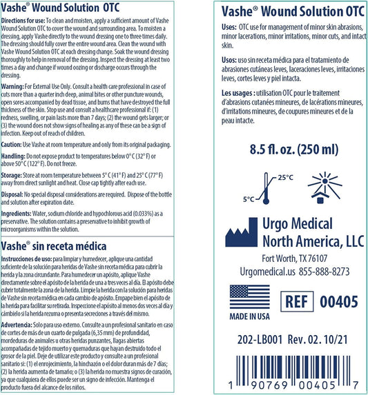 Vashe Wound Solution OTC, Pure Hypochlorous Acid-Preserved Wound Cleanser, Home Wound Care, Non-Cytotoxic and Skin-Neutral pH, 8.5 Fl Oz