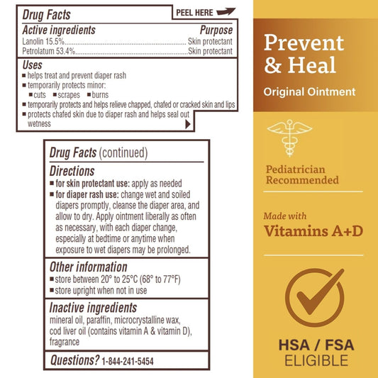 A+D Original Diaper Rash Ointment Prevents & Treats Diaper Rash, Moisturizing Skin Protectant with Vitamins A &