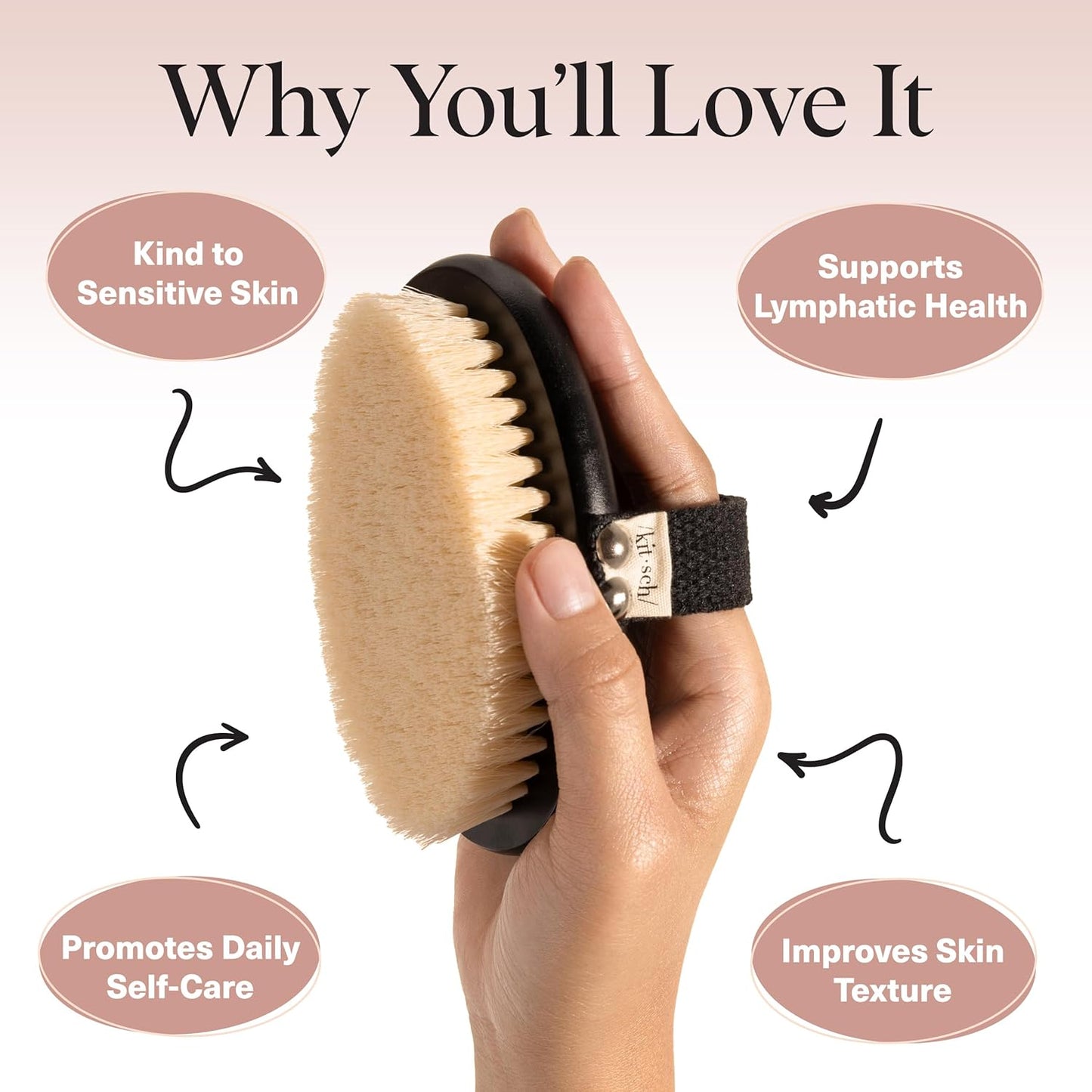 Kitsch Dry Brushing Body Brush for Lymphatic Drainage- Soft Bristles Shower Brush - Dry Brush to Remove Dry Skin and Improves Blood