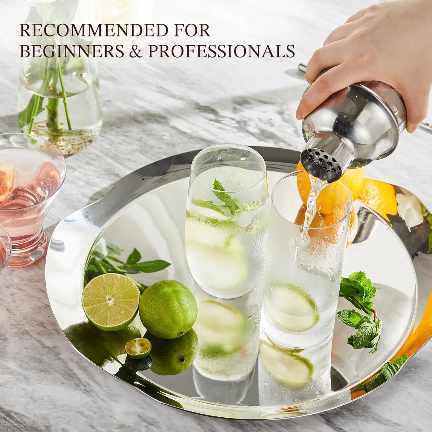 Cocktail Shaker, KITESSENSU 24oz Drink Shaker with Bartender Strainer, Measuring Jigger, Bar Mixing Spoon, Cocktail Recipe