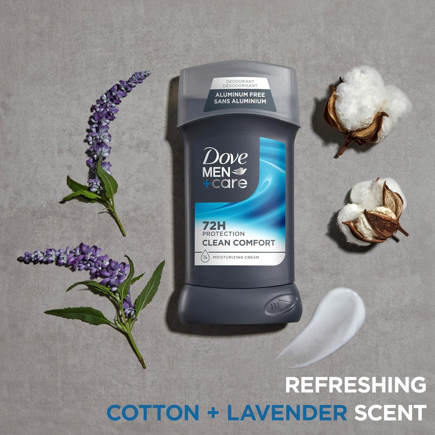 DOVE MEN + CARE Deodorant Stick for Men Clean Comfort 4 Count Aluminum Free 72-Hour Odor Protection Mens Deodorant with 1/4 Moisturizing Cream 3 oz
