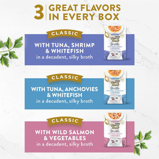 Purina Fancy Feast Lickable Wet Cat Food Broth Complement Classics Collection Variety Pack - (2) 1.4 oz. Pouches