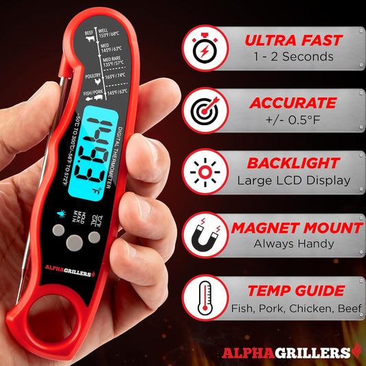 Alpha Grillers Meat Thermometer Digital Instant Read Food Thermometer for Cooking & Grilling Professional Kitchen Gifts for Men, Dad & Mom