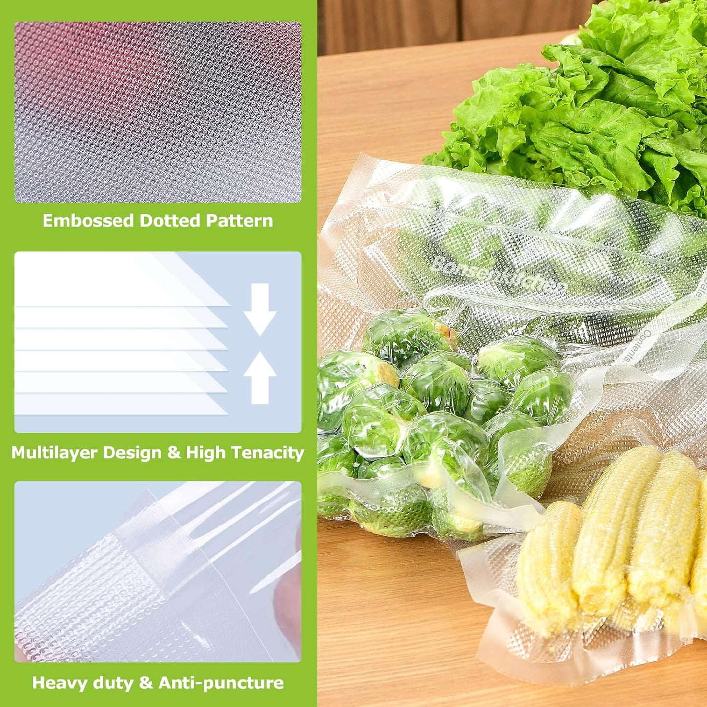 Bonsenkitchen Vacuum Sealer Rolls Bags, 6 Pack 3 Rolls 11" x 20' + 3 Rolls 8" x 20' Commercial Grade BPA Free Bag