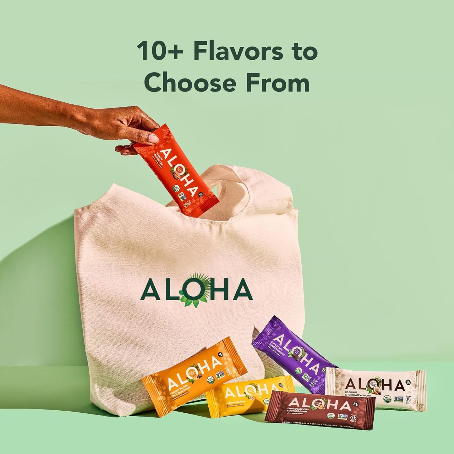 ALOHA Organic Plant Based Protein Bars |Peanut Butter Chocolate Chip, 1.98 Oz (2), Vegan, Low Sugar, Gluten Free, Paleo, Low Carb